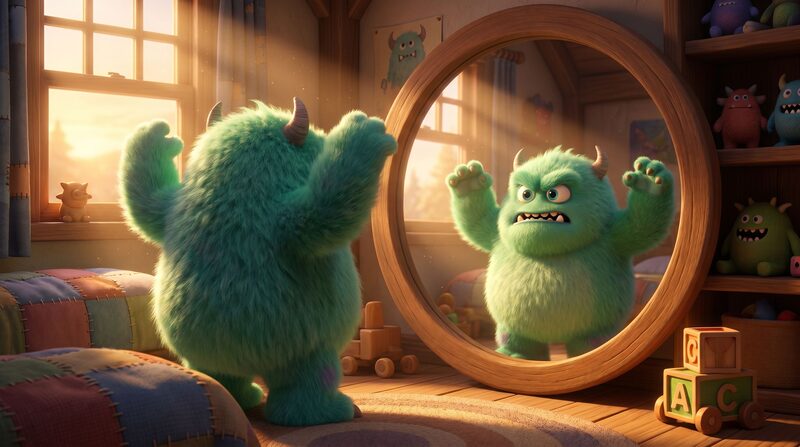 Short Film pattern — Design a character, storyboard first and last frames, animate the scenes, then stitch clips, dialogue, score, and effects on a timeline.